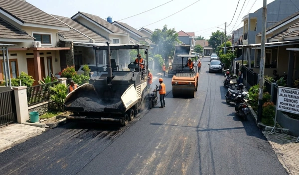 pengaspalan di kawasan perumahan cibinong