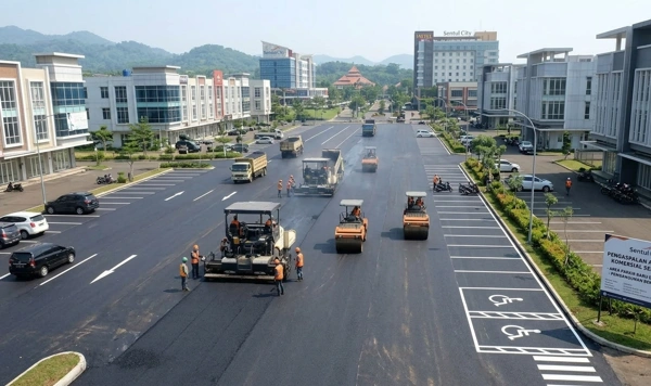 pengaspalan di kawasan komersil sentul city
